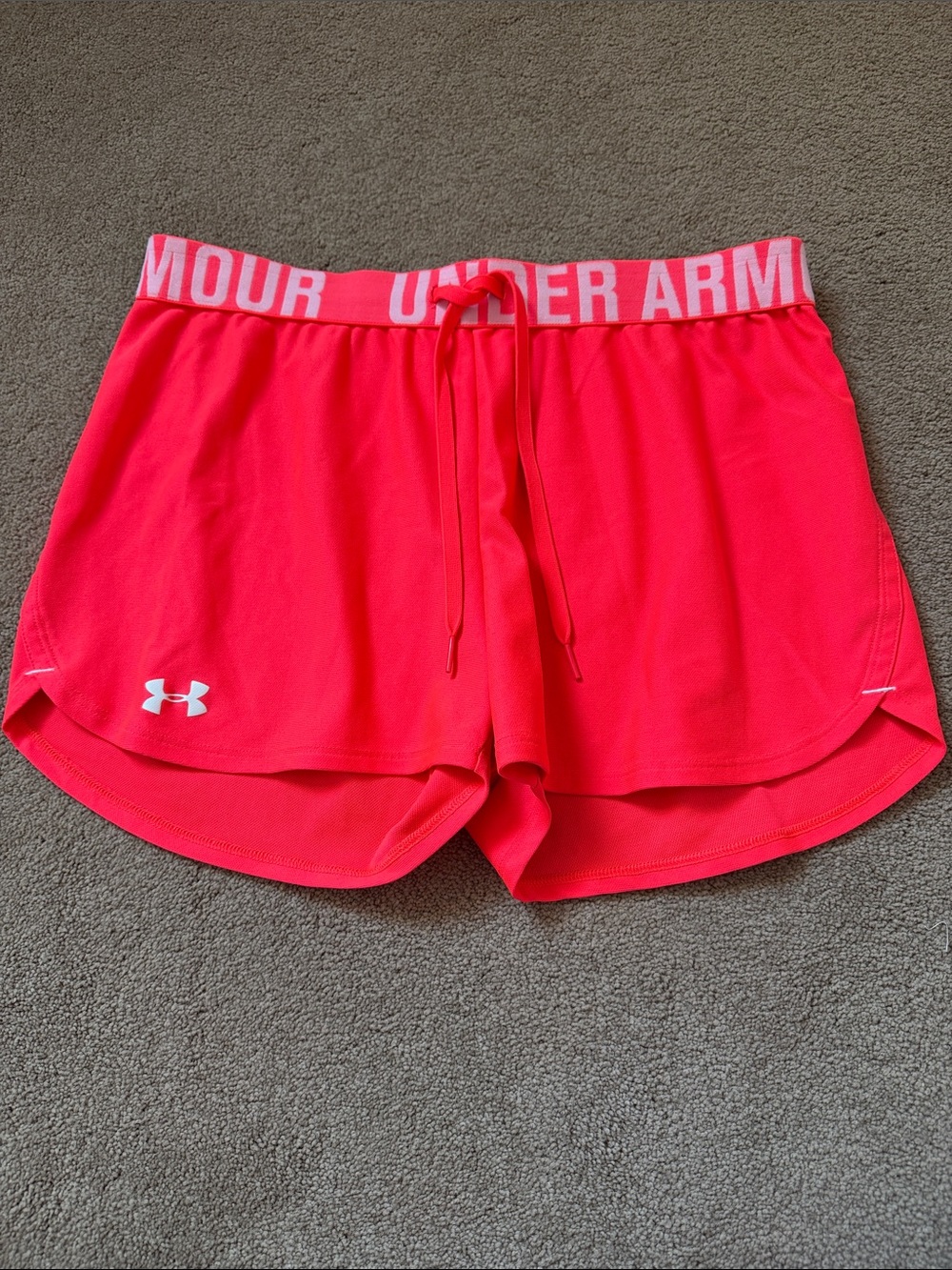 Under Armour Women's Neon Pink Athletic Shorts with Logo Waistband